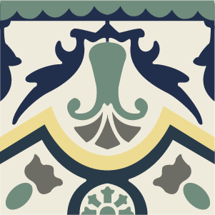 Outer border tile Paladio Cenefa Exterior with leaves and foliage, circles and medallions, key patterns and paths